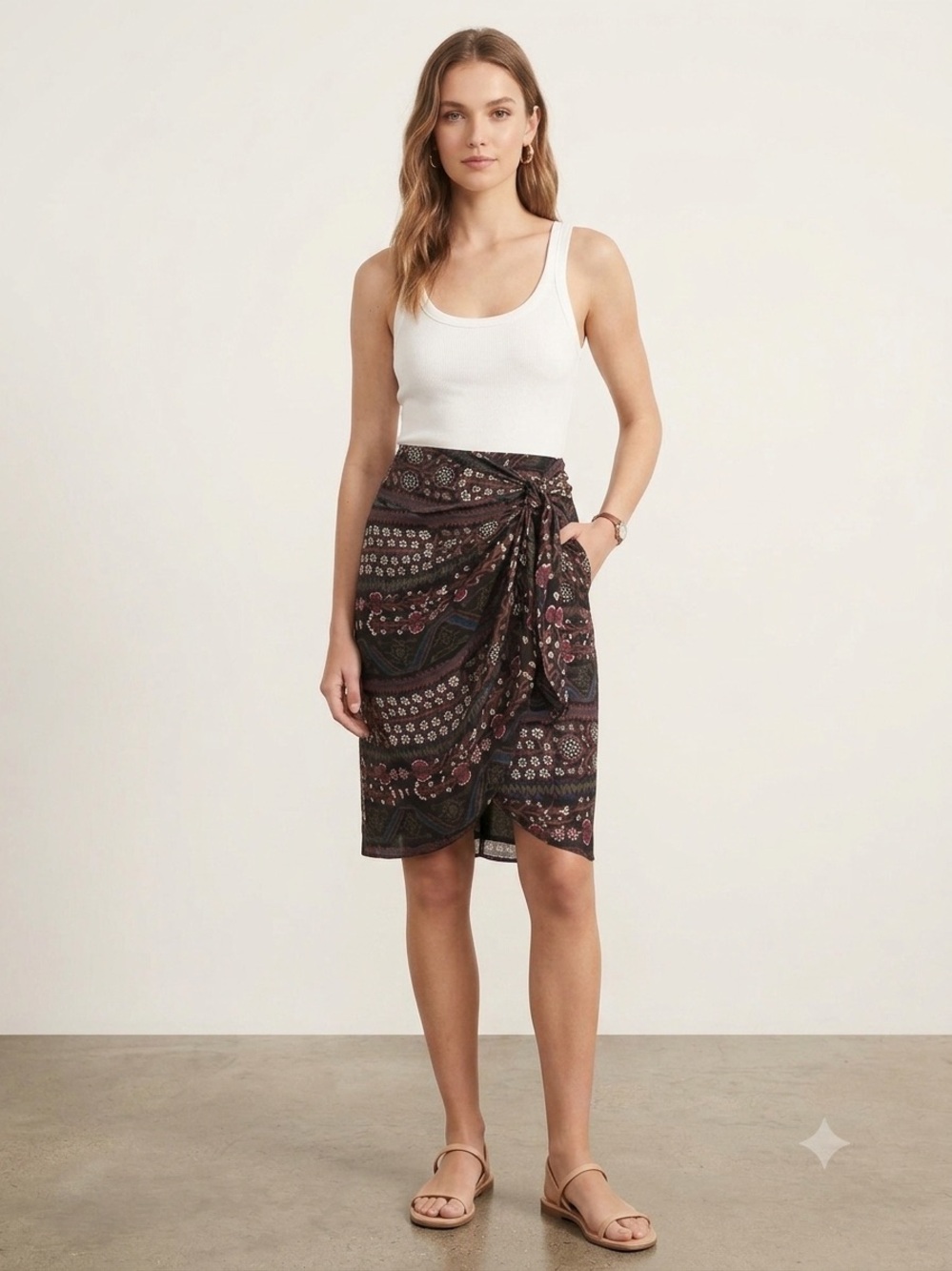 Veronica Beard 100% Silk Floral Sarong Wrap Style Knee Length Skirt size 10